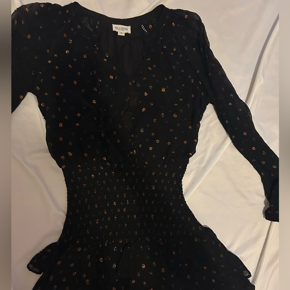Allison New York Black Dress w/Metallic Polka Dots -M
